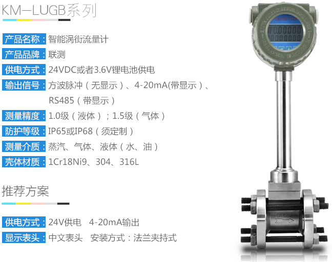 智能型渦街流量計技術參數圖